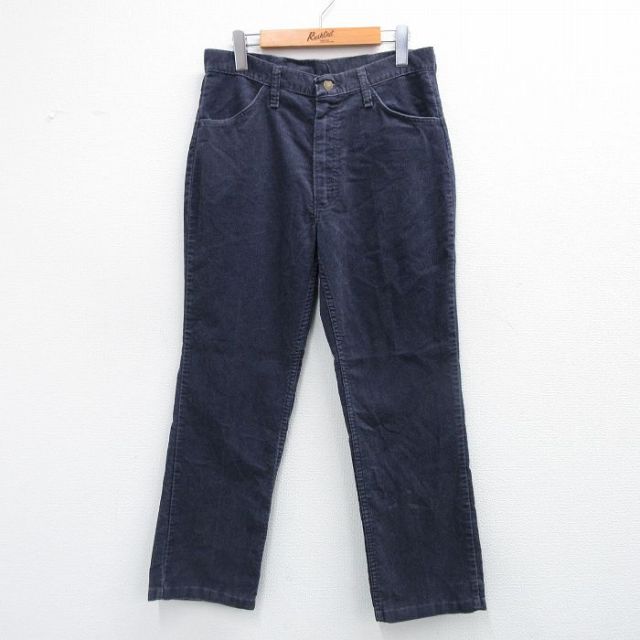 W32★古着 ラスラー コーデュロイ パンツ メンズ 80年代 80s USA製 タロン 紺 ネイビー 25oct15 中古 ボトムス ロング