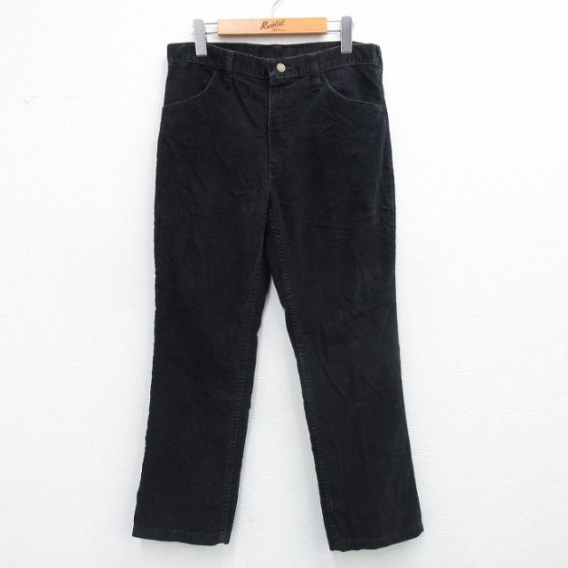 W32★古着 ラスラー コーデュロイ パンツ メンズ 80年代 80s USA製 黒 ブラック 25oct15 中古 ボトムス ロング