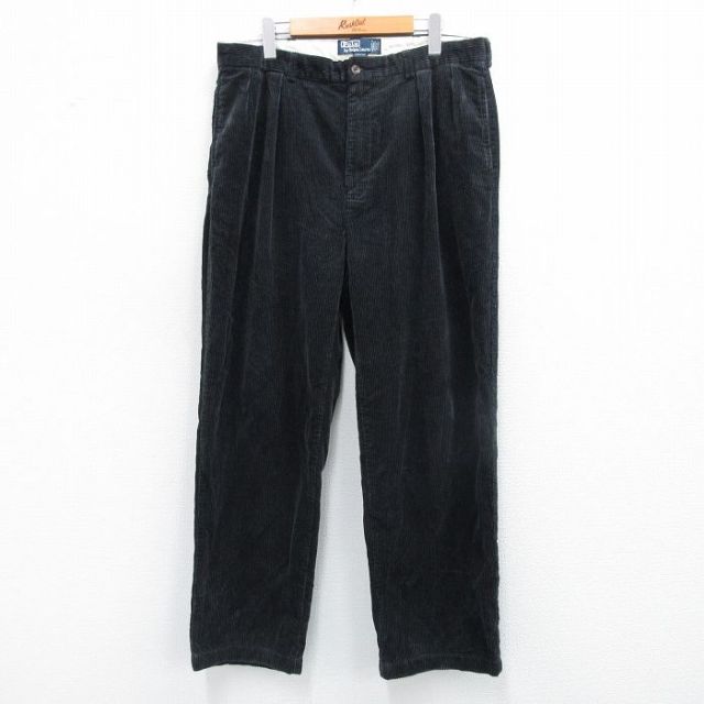 W36★古着 ラルフローレン Ralph Lauren ブランド コーデュロイ パンツ メンズ 90年代 90s ANDREW 太畝 黒系 ブラック 25oct15 中古 ボトムス ロング