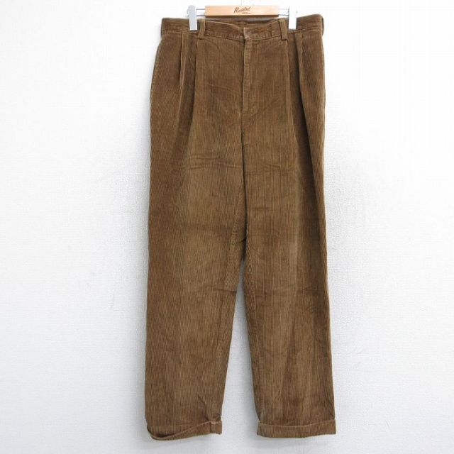 W34★古着 JOS.A.BANK コーデュロイ パンツ メンズ 太畝 コットン 茶 ブラウン 25oct25 中古 ボトムス ロング
