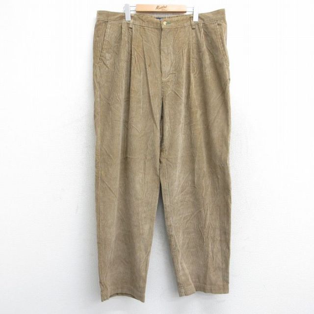 W40★古着 トミーヒルフィガー TOMMY HILFIGER ブランド コーデュロイ パンツ メンズ 90年代 90s ワンポイントロゴ 太畝 大きいサイズ ベージュ カーキ 25oct25 中古 ボトムス ロング