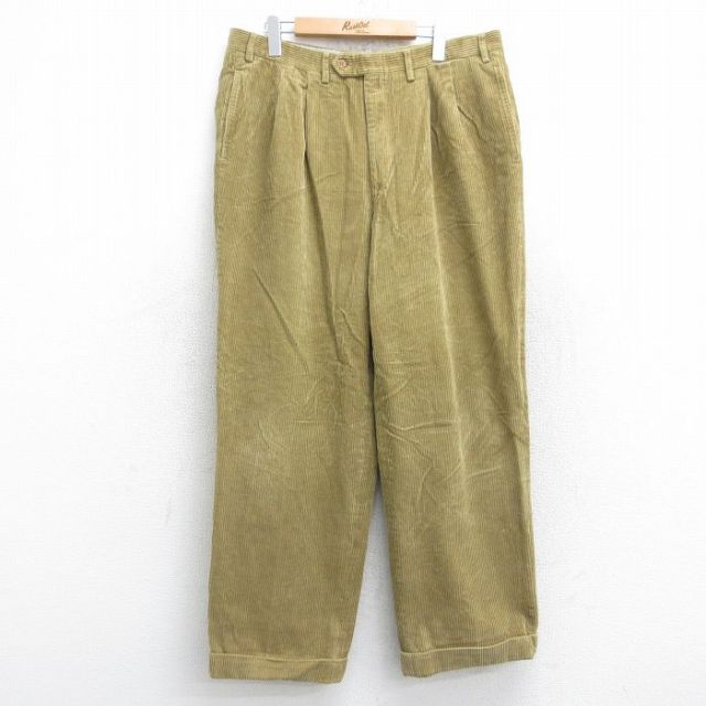 W36★古着 コーデュロイ パンツ メンズ 90年代 90s 太畝 コットン イタリア製 ベージュ系 カーキ 25oct25 中古 ボトムス ロング