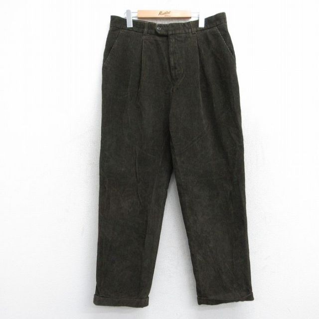 W36★古着 バブアー コーデュロイ パンツ メンズ 太畝 コットン 緑系 グリーン 25oct25 中古 ボトムス ロング