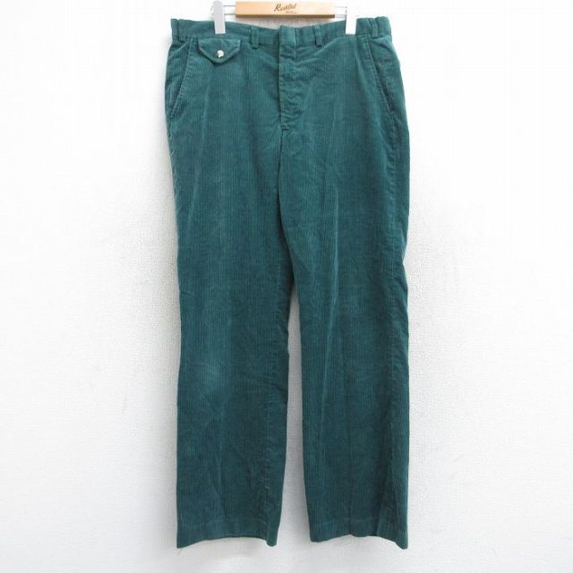 W36★古着 コーデュロイ パンツ メンズ 80年代 80s 太畝 タロン 緑 グリーン 25oct31 中古 ボトムス ロング