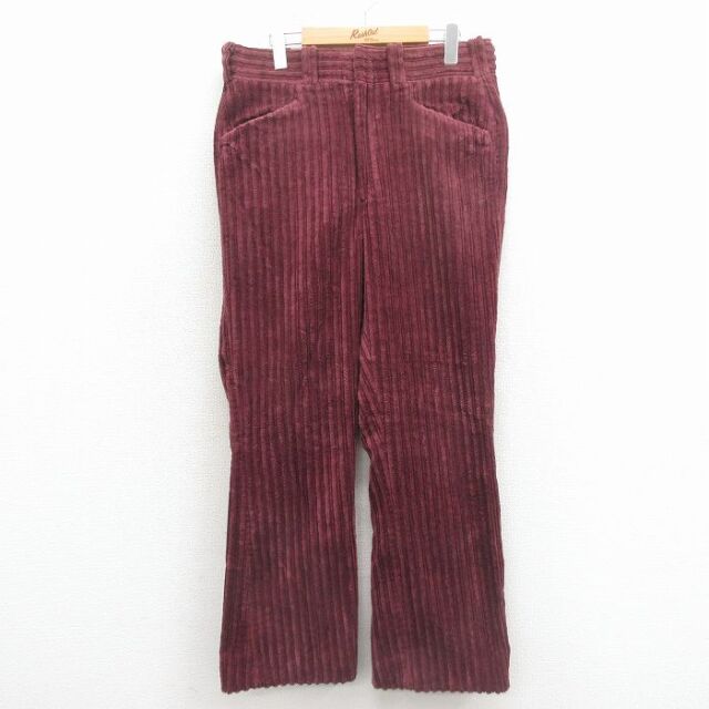 W34★古着 コーデュロイ スラックス パンツ メンズ 80年代 80s 太畝 タロン エンジ 26feb21