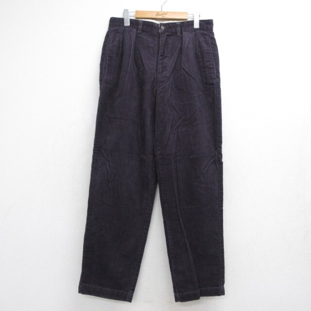 W31★古着 ラルフローレン Ralph Lauren コーデュロイ パンツ メンズ 90年代 90s 太畝 タック コットン ネイビー【spe】 26aug27
