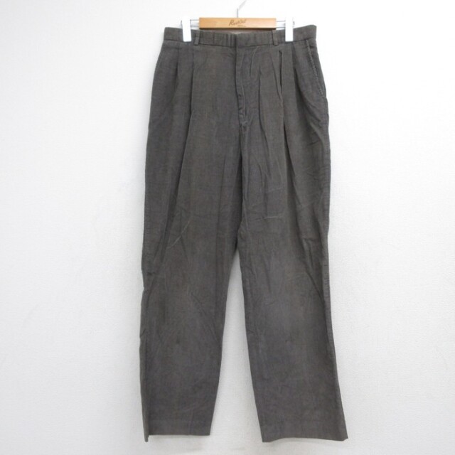 W32★古着 LANDS'END ランズエンド コーデュロイ パンツ メンズ 80年代 80s タック コットン USA製 グレー【spe】 26sep10