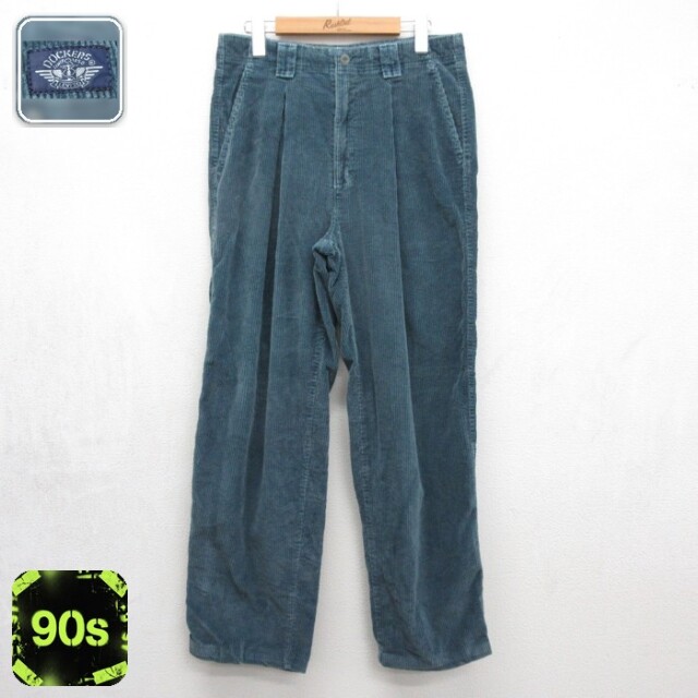 W32★古着 DOCKERS ドッカーズ コーデュロイ パンツ メンズ 90年代 90s 太畝 タック ブルー【spe】 26oct01