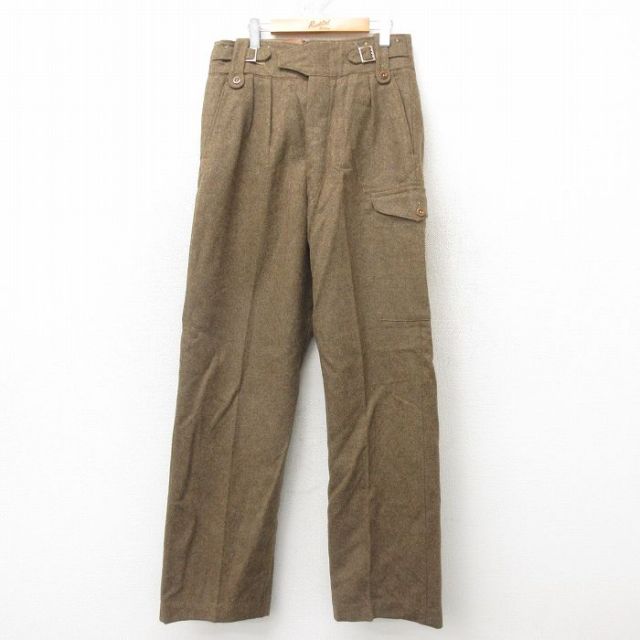 W33★古着 ビンテージ ミリタリー パンツ メンズ 50年代 50s バトルドレス ウール サスペンダー付き 茶 ブラウン 【spe】 25feb12 中古 ボトムス ロング