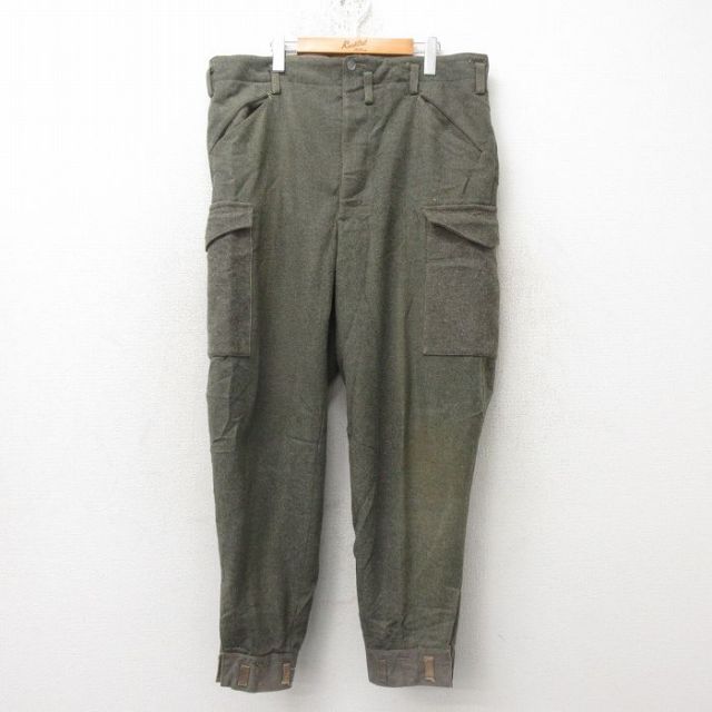 W40★古着 ビンテージ ミリタリー カーゴ パンツ メンズ 40年代 40s スウェーデン軍 大きいサイズ ウール 濃緑 グリーン 25feb12 中古 ボトムス ロング