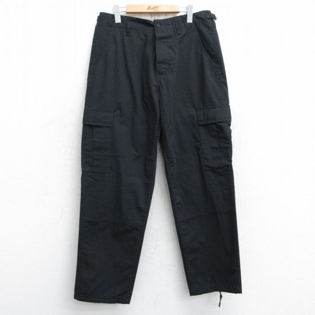 W36★古着 ミリタリー カーゴ パンツ メンズ リップストップ 黒 ブラック 25feb15 中古 ボトムス ロング