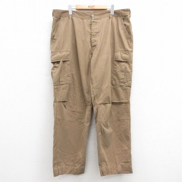 W40★古着 ミリタリー カーゴ パンツ メンズ 大きいサイズ 茶 ブラウン 25feb21 中古 ボトムス ロング