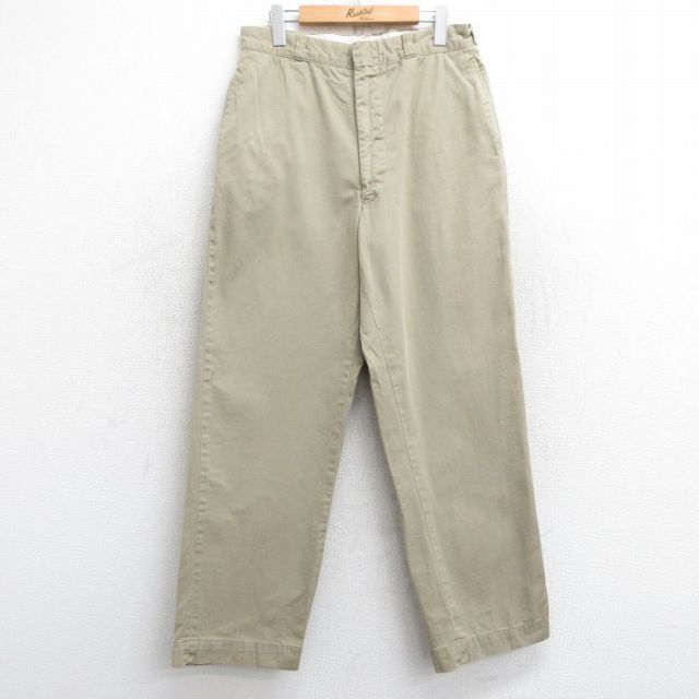 W31★古着 ビンテージ ミリタリー チノ パンツ チノパン メンズ 60年代 60s コットン USA製 タロン ベージュ カーキ 25feb22 中古 ボトムス ロング