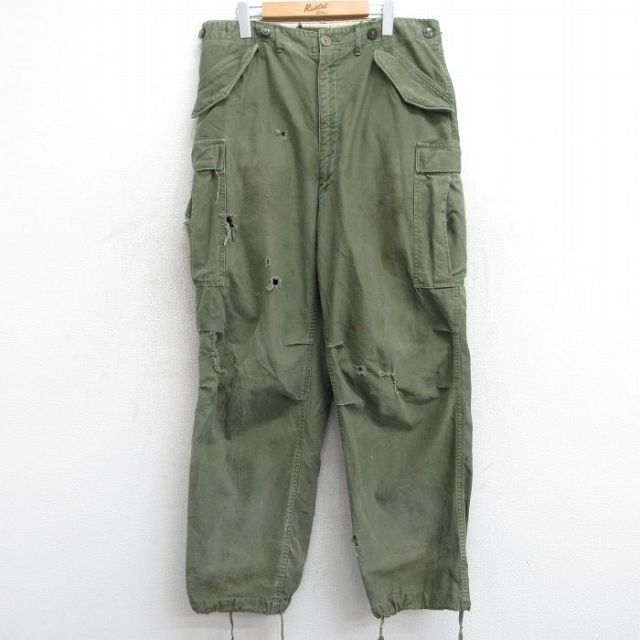 W35★古着 ビンテージ ミリタリー カーゴ フィールド パンツ メンズ 50年代 50s M-51 ボロ USA製 濃緑 グリーン 【spe】 25feb22 中古 ボトムス ロング
