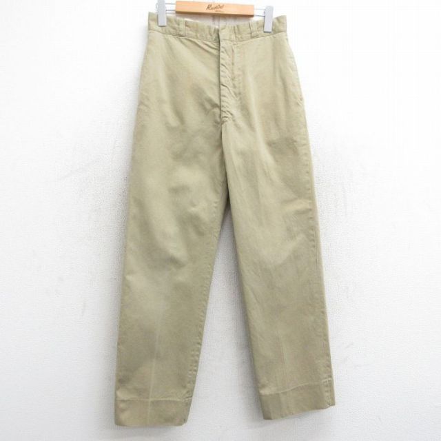 W29★古着 ビンテージ ミリタリー チノ パンツ チノパン メンズ 60年代 60s コットン USA製 ベージュ カーキ 25feb22 中古 ボトムス ロング