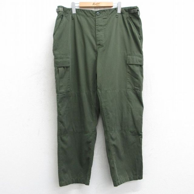 W40★古着 ミリタリー カーゴ パンツ メンズ コンバット 大きいサイズ 濃緑 グリーン 25mar05 中古 ボトムス ロング