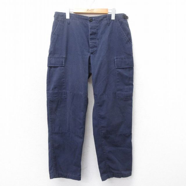 W34★古着 ミリタリー カーゴ パンツ メンズ 紺 ネイビー 25mar13 中古 ボトムス ロング