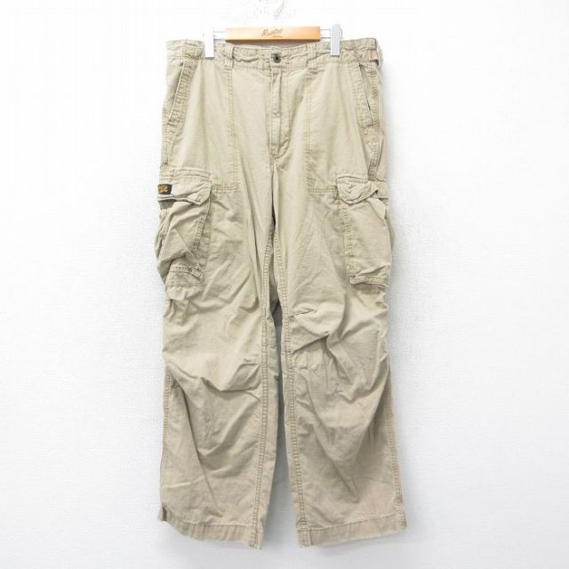 W39★古着 ラルフローレン Ralph Lauren ポロジーンズ ブランド ミリタリー ベイカー カーゴ パンツ メンズ 00年代 00s リップストップ コットン ベージュ カーキ 25mar26 中古 ボトムス ロング