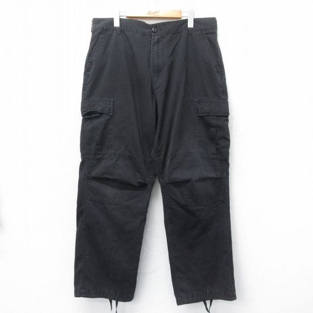 W37★古着 ミリタリー カーゴ パンツ メンズ 黒 ブラック 25mar26 中古 ボトムス ロング