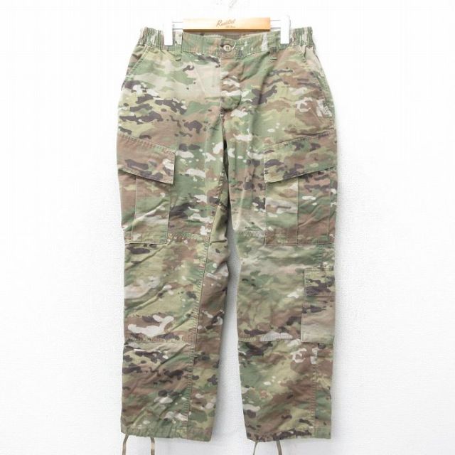 W33★古着 ミリタリー カーゴ パンツ メンズ コンバット リップストップ マルチカムカモ USA製 ベージュ他 カーキ 迷彩 25mar26 中古 ボトムス ロング