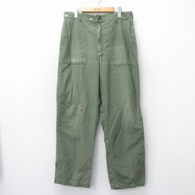 W36★古着 ビンテージ ミリタリー ベイカー パンツ メンズ 70年代 70s 緑系 グリーン 25mar26 中古 ボトムス ロング