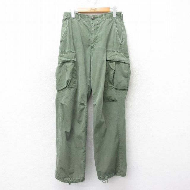 W30★古着 ビンテージ ミリタリー ジャングル ファティーグ カーゴ パンツ メンズ 60年代 60s リップストップ コットン 緑 グリーン 【spe】 25apr01 中古 ボトムス ロング