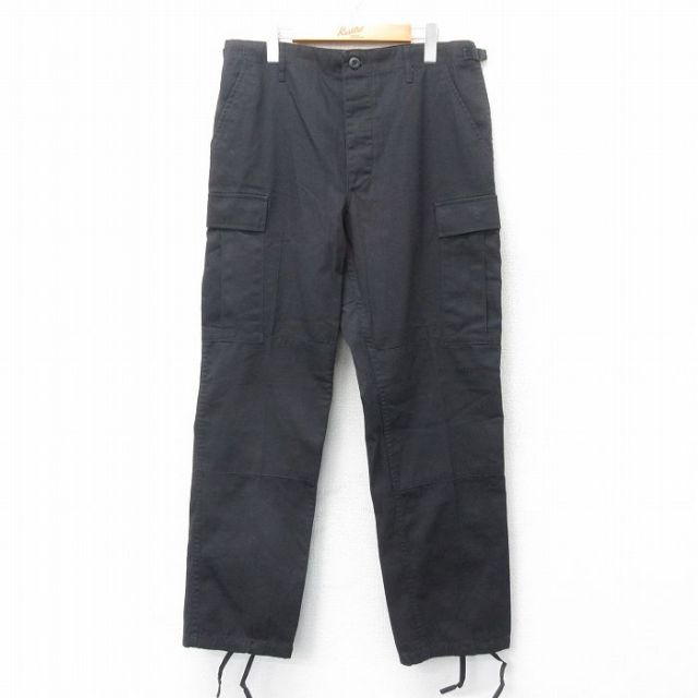 W34★古着 ミリタリー カーゴ パンツ メンズ 黒 ブラック 25apr01 中古 ボトムス ロング