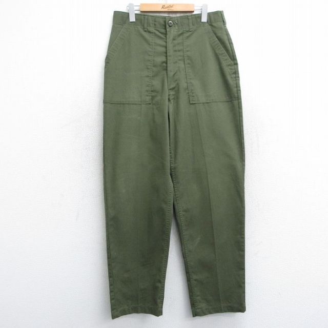 W33★古着 ミリタリー ベイカー パンツ メンズ 70年代 70s ユーティリティ 濃緑 グリーン 【spe】 25may09 中古 ボトムス ロング