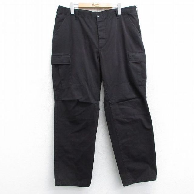 W38★古着 ミリタリー カーゴ パンツ メンズ 黒 ブラック 25may09 中古 ボトムス ロング