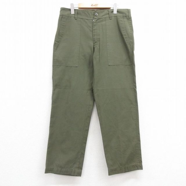 W35★古着 ミリタリー ベイカー パンツ メンズ 80年代 80s 濃緑 グリーン 25jul16 中古 ボトムス ロング