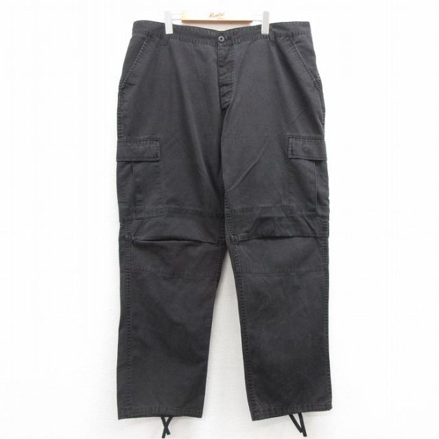 W40★古着 ミリタリー カーゴ パンツ メンズ 大きいサイズ 黒 ブラック 25jul16 中古 ボトムス ロング