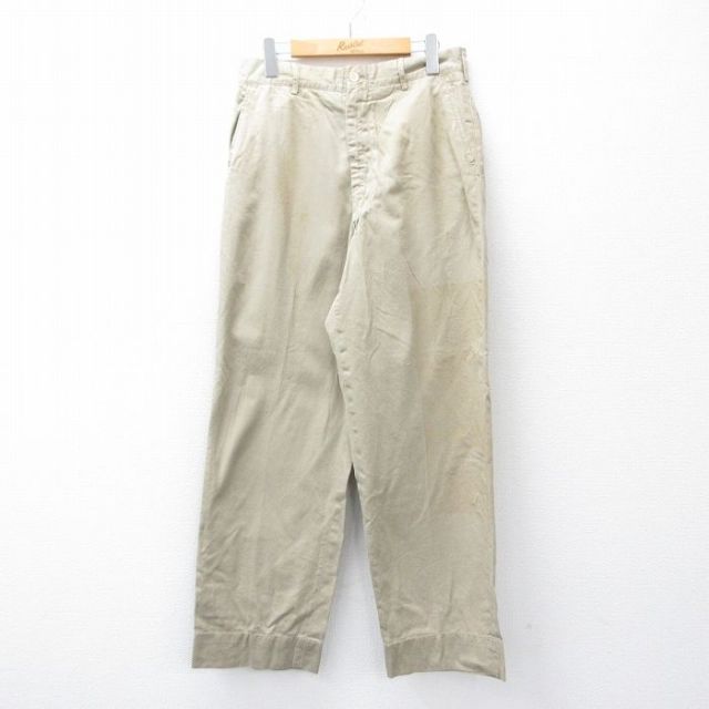 W31★古着 ビンテージ ミリタリー チノ パンツ チノパン メンズ 50年代 50s USA製 ベージュ カーキ 【spe】 25aug01 中古 ボトムス ロング
