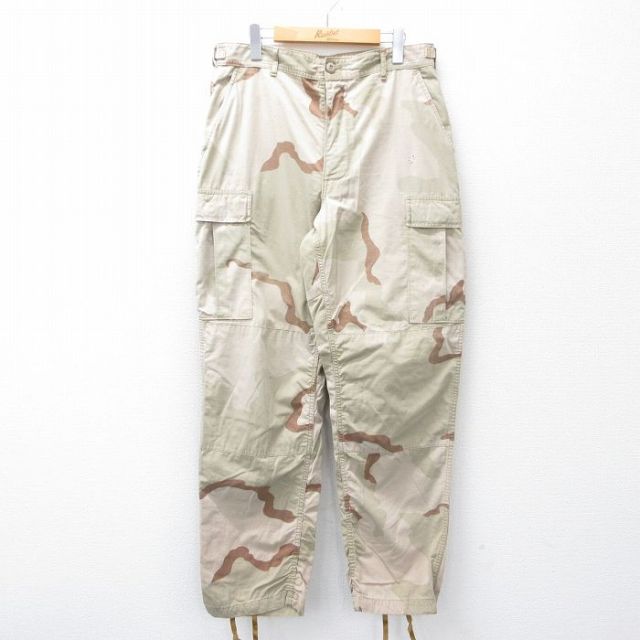 W33★古着 ミリタリー カーゴ パンツ メンズ デザートカモ リップストップ ベージュ他 カーキ 迷彩 25aug01 中古 ボトムス ロング