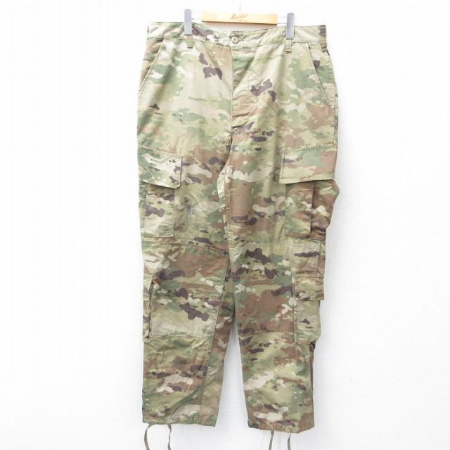 W37★古着 ミリタリー カーゴ パンツ メンズ コンバット マルチカムカモ リップストップ USA製 薄緑他 グリーン 迷彩 25aug01 中古 ボトムス ロング