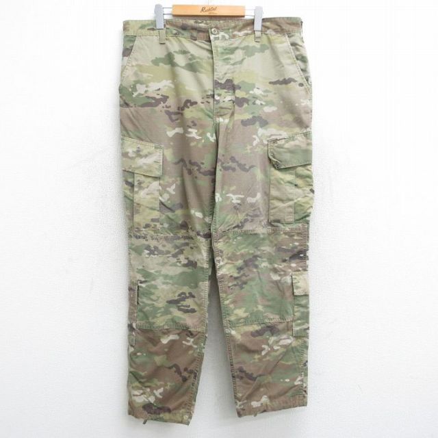 W39★古着 ミリタリー カーゴ パンツ メンズ アーミー ARMY コンバット マルチカムカモ リップストップ USA製 濃緑 グリーン 迷彩 25aug08 中古 ボトムス ロング