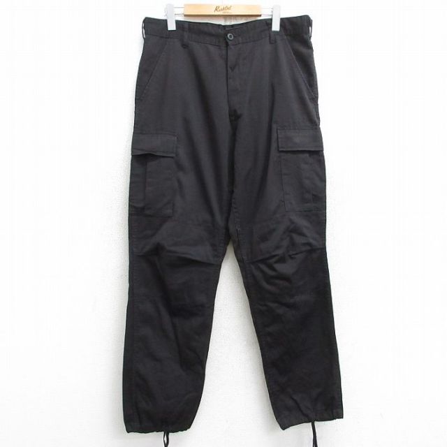 W34★古着 ミリタリー カーゴ パンツ メンズ 黒 ブラック 25aug08 中古 ボトムス ロング