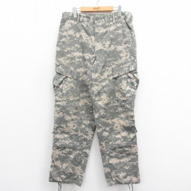 W35★古着 ミリタリー カーゴ パンツ メンズ 00年代 00s コンバット リップストップ デジタルカモ USA製 グレー 迷彩 25sep25 中古 ボトムス ロング