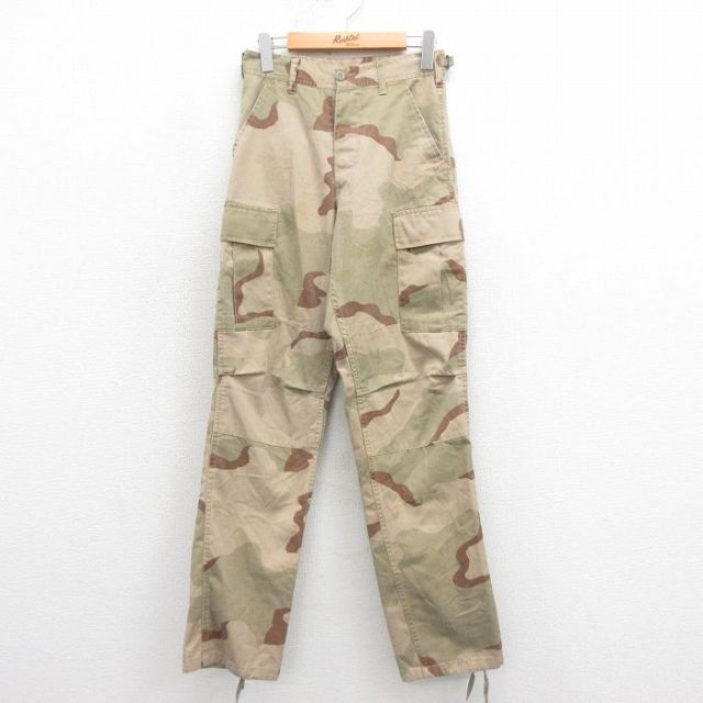 W28★古着 ミリタリー カーゴ パンツ メンズ デザートカモ ベージュ カーキ 迷彩 25sep25 中古 ボトムス ロング