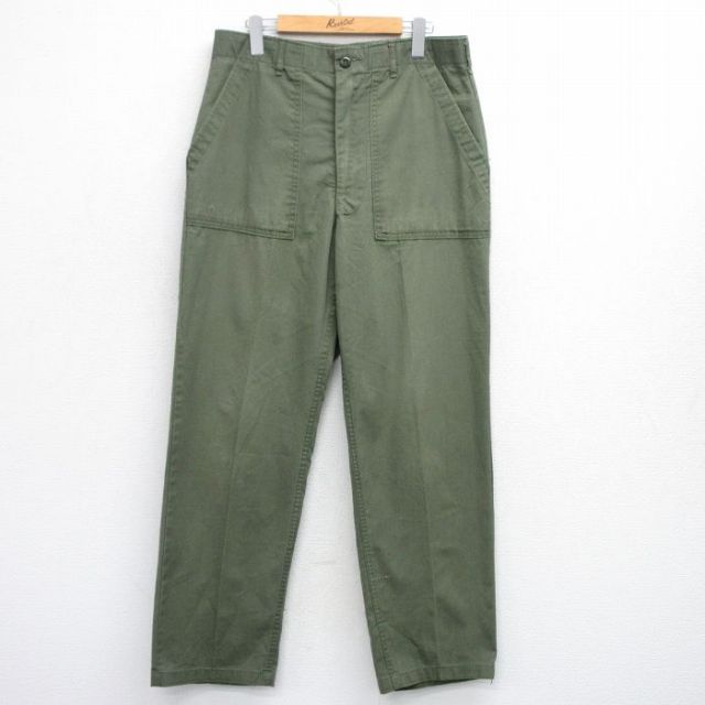 W33★古着 ミリタリー ベイカー パンツ メンズ 70年代 70s 緑 グリーン 25sep29 中古 ボトムス ロング