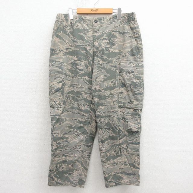 W35★古着 ミリタリー カーゴ パンツ メンズ 00年代 00s ユーティリティ リップストップ デジタルタイガーカモ USA製 グレー 迷彩 25nov26
