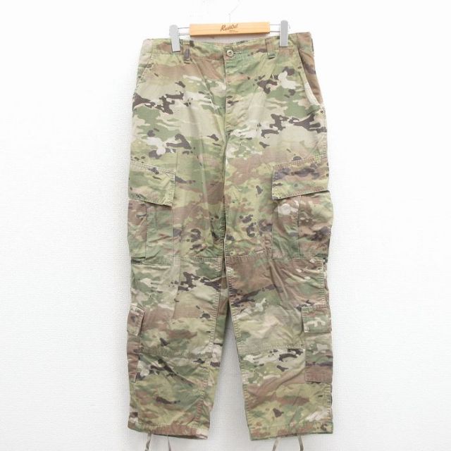 W35★古着 ミリタリー カーゴ パンツ メンズ コンバット リップストップ マルチカムカモ USA製 緑 迷彩 25nov26