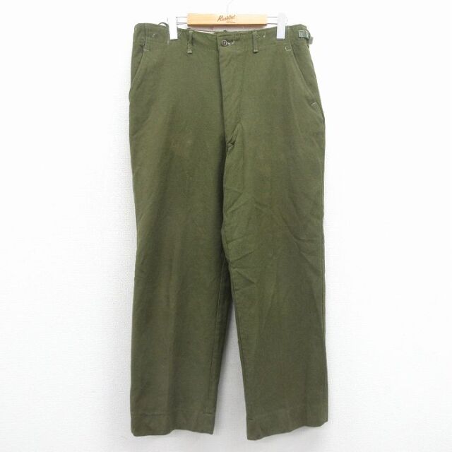 W35★古着 ビンテージ ミリタリー フィールド パンツ メンズ 60年代 60s M-51 ウール 緑 25dec15