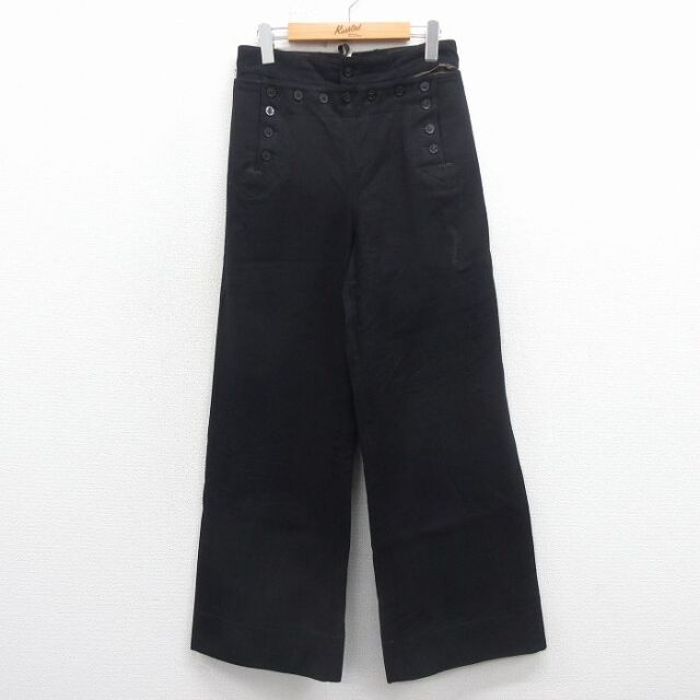 W30★古着 ビンテージ ミリタリー セーラー パンツ メンズ 60年代 60s NAVAL フレア ウール USA製 黒 25dec15