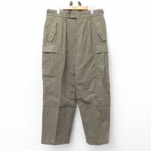 W37★古着 ビンテージ ミリタリー カーゴ パンツ メンズ 60年代 60s ドイツ軍 ウール 緑 霜降り 26feb04