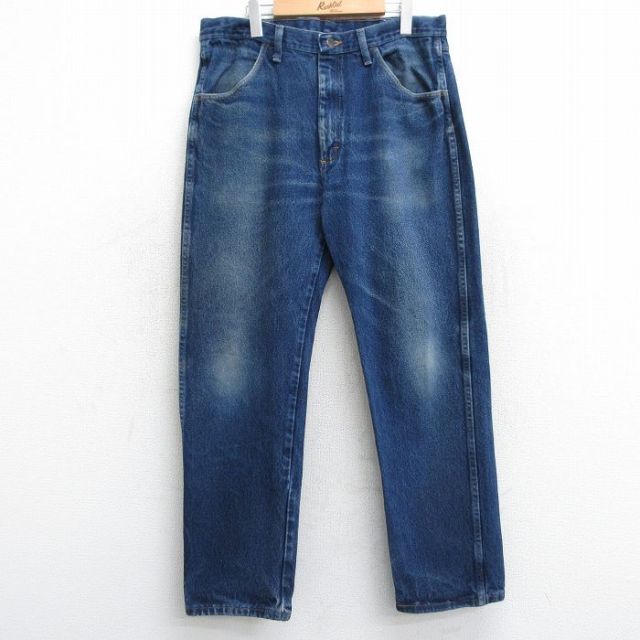 W35★古着 ラスラー ジーンズ メンズ ヒゲ コットン 濃紺 ネイビー デニム 25feb01 中古 ボトムス ジーパン Gパン ロング パンツ