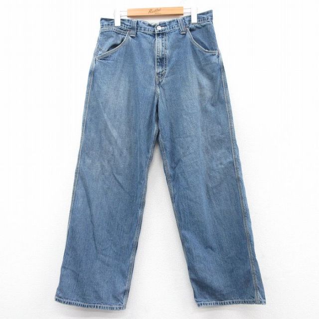 W34★古着 リーバイス Levis ジーンズ メンズ コットン 紺 ネイビー デニム 25feb04 中古 ボトムス ジーパン Gパン ロング パンツ