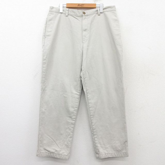 W35★古着 エルエルビーン LLBEAN パンツ メンズ 00年代 00s コットン 薄ベージュ カーキ 内側フランネル 25feb04 中古 ボトムス ロング