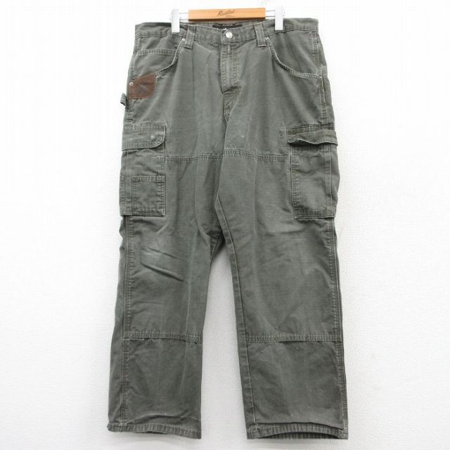 W38★古着 ラングラー Wrangler カーゴ ペインター パンツ メンズ リップストップ コットン 緑系 グリーン 【spe】 25feb04 中古 ボトムス ロング