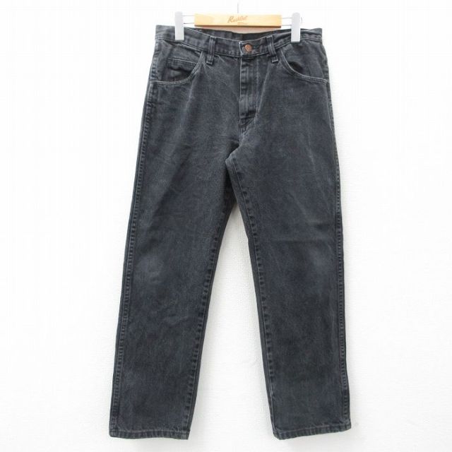 W31★古着 ラスラー ジーンズ メンズ コットン 黒 ブラック 【spe】 25feb01 中古 ボトムス ジーパン Gパン ロング パンツ