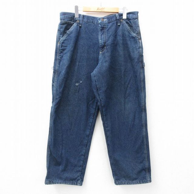 W35★古着 ラングラー Wrangler ペインター パンツ メンズ 濃紺 ネイビー デニム 内側フリース 25feb01 中古 ボトムス ロング